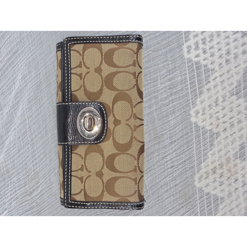 Coach Signature C Monogram Turnlock Slim Envelope Wallet Brown Black Leather